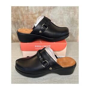 Easy Spirit Penelope Women's Black Leather Clog Mule Slip On Comfort Size 8.5 M